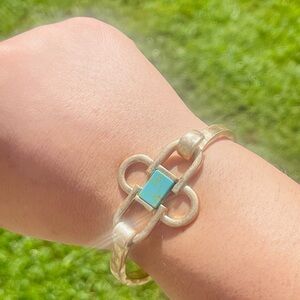 Elegant Brushed Gold and Turquoise Bracelet For Women